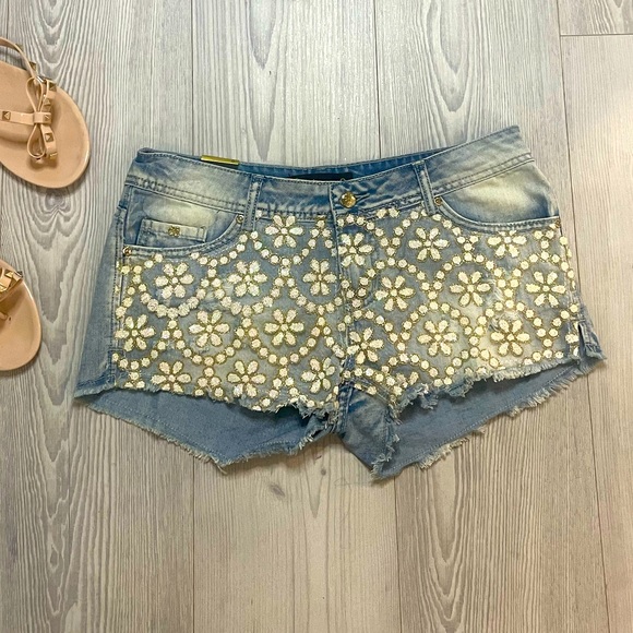 Embellished Blue Jean Shorts - Picture 1 of 5